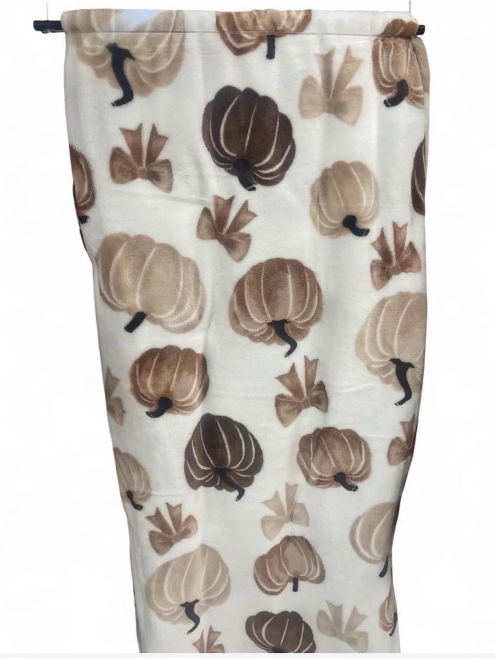 Plush Pumpkin Print Throw Blanket - Cream and Brown